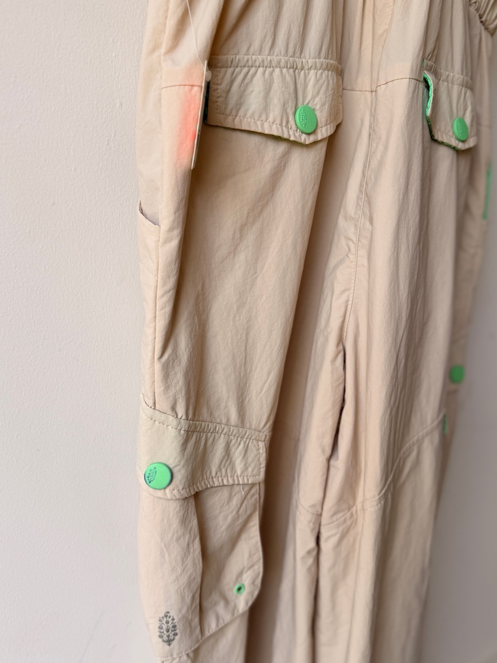 We The Free beige utility jumpsuit with neon coral tag - Picture 4 of 7